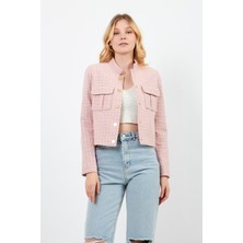 Volanlı Pembe Tüvit Ceket