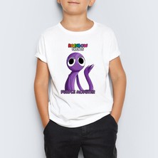 Morinna Rainbow Friends Purple Monster Baskılı Unisex Çocuk Tişört T-Shirt Mr-11