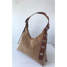 Çakıl Collection Kadın Taş Işlemeli Taba Baget Çanta