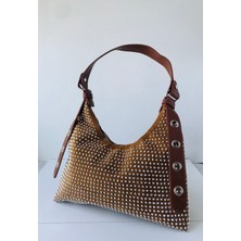 Çakıl Collection Kadın Taş Işlemeli Taba Baget Çanta