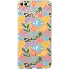 Printify Huawei Y9 2018 ile Uyumlu 1mm Kapak Memphis Desen Tasarımlı Şeffaf Silikon Kılıf