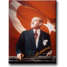 Desenlio Türk Bayraklı Atatürk Portresi Kanvas Tablo