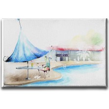 Desenlio Havuz Başı Sulu Boya Tablo