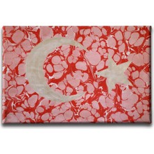 Desenlio Türk Bayraklı Ebru Kanvas Tablo