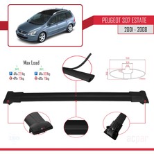 Peugeot 307 Estate 2001-2008 Arası ile Uyumlu Fly Model Ara Atkı Tavan Barı Siyah 3 Adet Bar