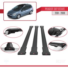 Peugeot 307 Estate 2001-2008 Arası ile Uyumlu Fly Model Ara Atkı Tavan Barı Siyah 3 Adet Bar