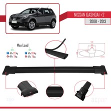 Nissan Qashqai +2 2008-2013 Arası ile Uyumlu Fly Model Ara Atkı Tavan Barı Siyah 3 Adet Bar