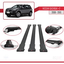 Nissan Qashqai +2 2008-2013 Arası ile Uyumlu Fly Model Ara Atkı Tavan Barı Siyah 3 Adet Bar