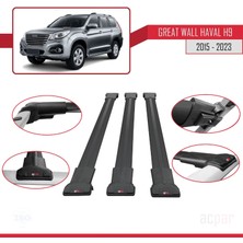 Great Wall Haval H9 2015 ve Sonrası ile Uyumlu Fly Model Ara Atkı Tavan Barı Siyah 3 Adet Bar