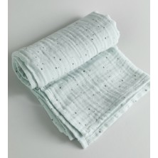 Montefair Organik Çok Amaçlı 80 x 80 cm Müslin Çocuk ve Bebek Örtüsü Mint Yeşili Nokta Desenli Battaniye