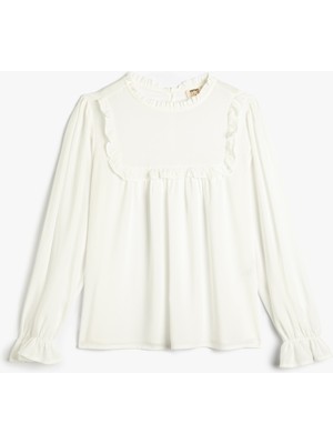 Koton Bluz Uzun Kollu Dik Yaka Manşetleri Lastikli Viskon Kumaş