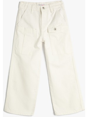 Koton Bol Paça Kot Pantolon Önde Cep Detaylı Pamuklu - Crop Wide Leg Jean