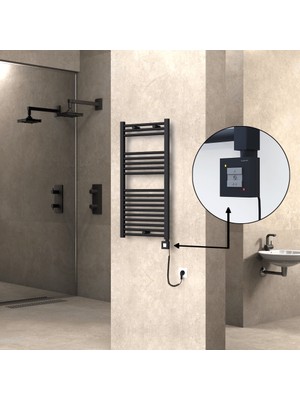 Radiva Haiti Elektrikli Havlupan Düz Siyah Mat (Ktx1 Termostat) Spiral Kablolu