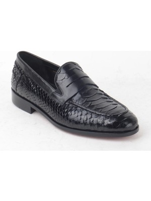 Bruno Shoes 682-1K Erkek Klasik Yılan Derisi Kösele Taban Ayakkabi-Siyah