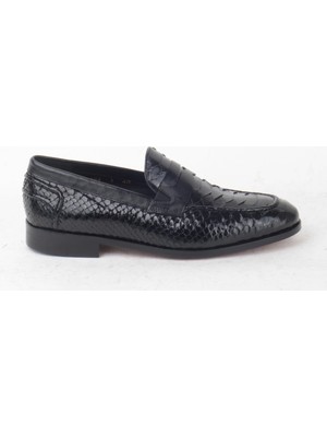 Bruno Shoes 682-1K Erkek Klasik Yılan Derisi Kösele Taban Ayakkabi-Siyah