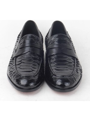 Bruno Shoes 682-1K Erkek Klasik Yılan Derisi Kösele Taban Ayakkabi-Siyah