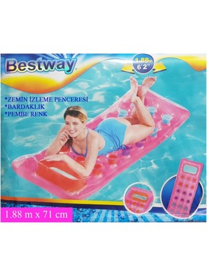 Bestway Deniz Yatağı Pembe 188 cm x 71 cm Pencereli ve Bardaklık