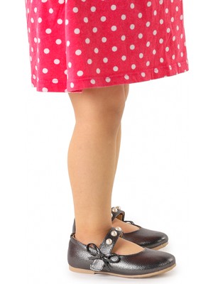 Kiko Kids Incili Günlük Cırtlı Kız Çocuk Babet Ayakkabı 253 Vakko Bareti Platin