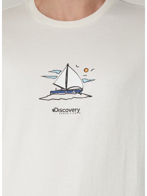 Discovery Expedition Bisiklet Yaka Baskılı Kırık Beyaz Erkek T-Shirt YELKEN