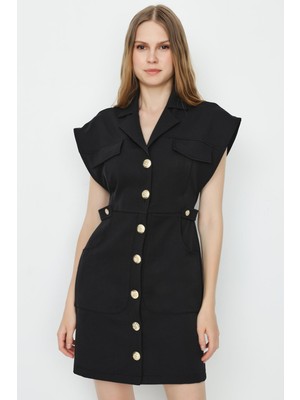 Select Moda Kadın Dokuma Düğme Detaylı Gömlek Elbise