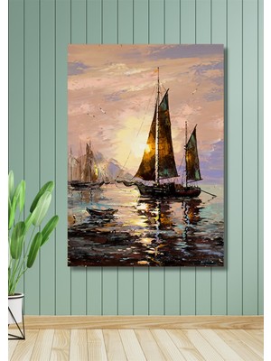 Nt Handmade Günbatımı Yelkenli 70X100CM Kanvas Tablo - Salon Oturma Yatak Odası Ofis Antre Için Duvar Dekoru