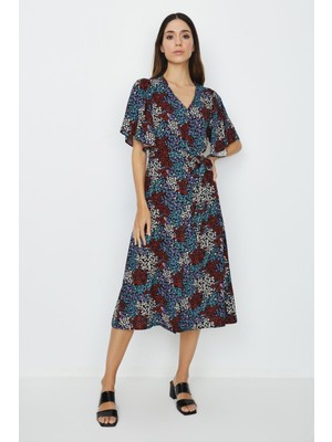 Select Moda Kadın Önden Düğmeli V Yaka Elbise