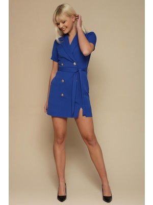 Kadın Düğme Detaylı Kuşaklı Ceket Elbise