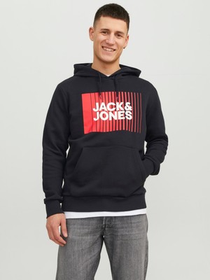 Jack & Jones Yazı Baskılı Içi Şardonlu Kapüşonlu Erkek Sweatshirt 12233599