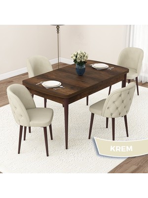 Canisa Concept Jae Serisi Açılabilir 80X132 Barok Ahşap Desen Mutfak Masası Takımı ve 4 Sandalye