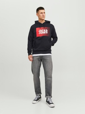 Jack & Jones Yazı Baskılı Içi Şardonlu Kapüşonlu Erkek Sweatshirt 12233599