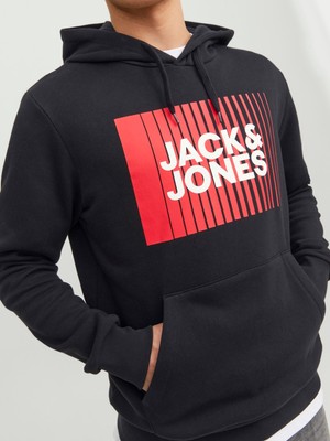 Jack & Jones Yazı Baskılı Içi Şardonlu Kapüşonlu Erkek Sweatshirt 12233599