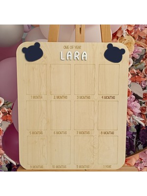 Workshop Aze 1 Yaş 12 Ay Doğumgünü Kişiye Özel Ayıcık Ahşap Fotoğraf Panosu Doğum Günü