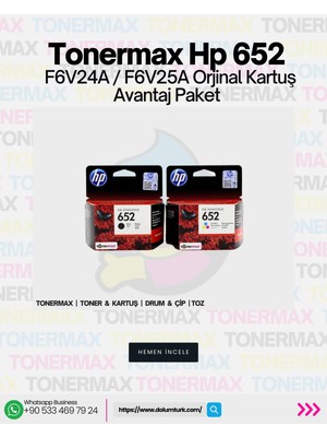 HP 652 F6V24A / F6V25A Orjinal Siyah ve Renkli Avantaj Paket Kartuş / HP Deskjet Ink Advantage 3835