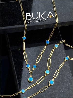 Buka Jewellery 925 Ayar Gümüş Altın Rengi Opal Taşlı Ataş Bileklik