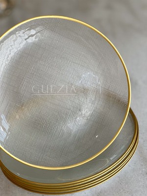 Guezia 6'lı Pasta Tabağı | 21 cm | Cam Gold Yaldızlı Pasta Tabağı