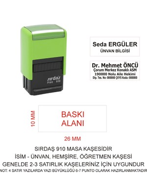 Sırdaş 910 Isim Ünvan Kaşesi - Yeşil Makina - Siyah Mürekkep
