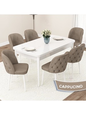 Canisa Concept Jae Serisi Açılabilir 80X132 Beyaz Mutfak Masa Takımı ve 6 Sandalye