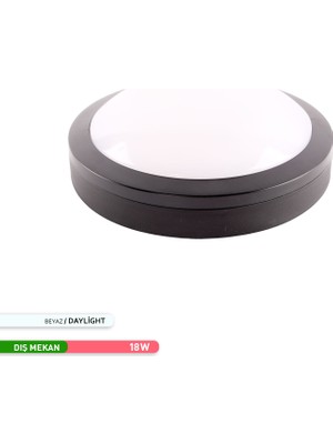 Ack 18W LED Tavan ve Duvar Armatürü 6500K Beyaz Işık Siyah Kasa