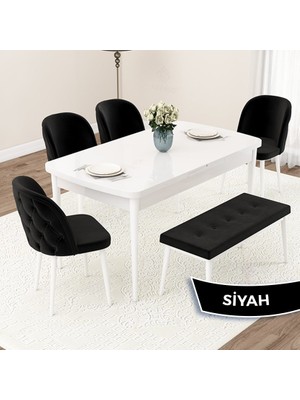 Canisa Concept Jae Serisi Açılabilir 80X132 Beyaz Mutfak Masa Takımı ve 4 Sandalye 1 Bench