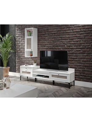 Venatto Trio White Hasırlı Tv Ünitesi