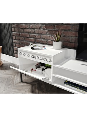 Venatto Trio White Hasırlı Tv Ünitesi