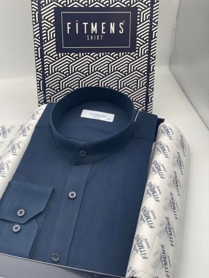 Fitmens Hakim Yaka Slim Fit Keten Erkek Gömlek - Lacivert
