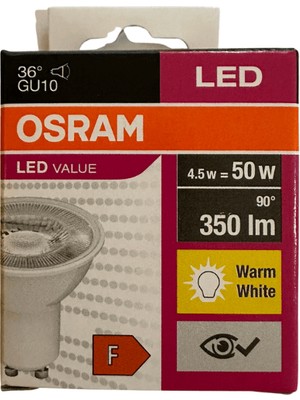 Osram PAR16 4.5W 50W GU10 Duy 3000K Sarı 10 Adet