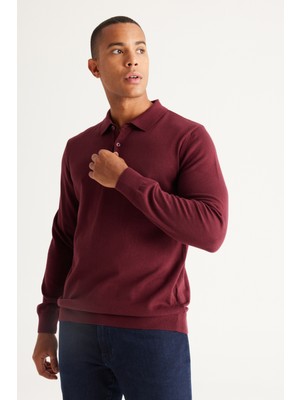 ALTINYILDIZ CLASSICS Erkek Bordo Standart Fit Normal Kesim Polo Yaka Pamuklu Triko Kazak