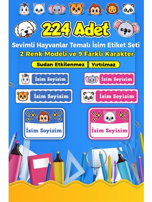 Sb Store Okul Kreş İsim Etiketi Kalem Defter Özel İsim Yazılabilen Etiket Seti - 224 Adet