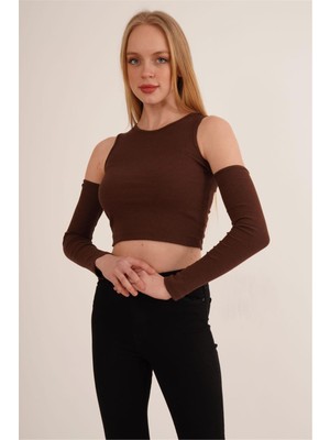 Cotton Mood 23254280 Kaşkorse Omuzları Açık Uz.kol Bluz Kahve