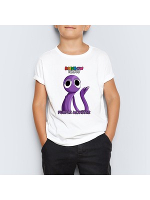 Morinna Rainbow Friends Purple Monster Baskılı Unisex Çocuk Tişört T-Shirt Mr-11