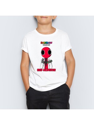 Morinna Rainbow Friends Red Monster Baskılı Unisex Çocuk Tişört T-Shirt Mr-12