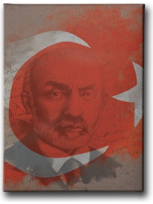 Desenlio Türk Bayrağı - M. Akif Ersoy Kanvas Tablo