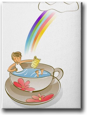 Desenlio Gökkuşağı Çocuklu Kanvas Tablo